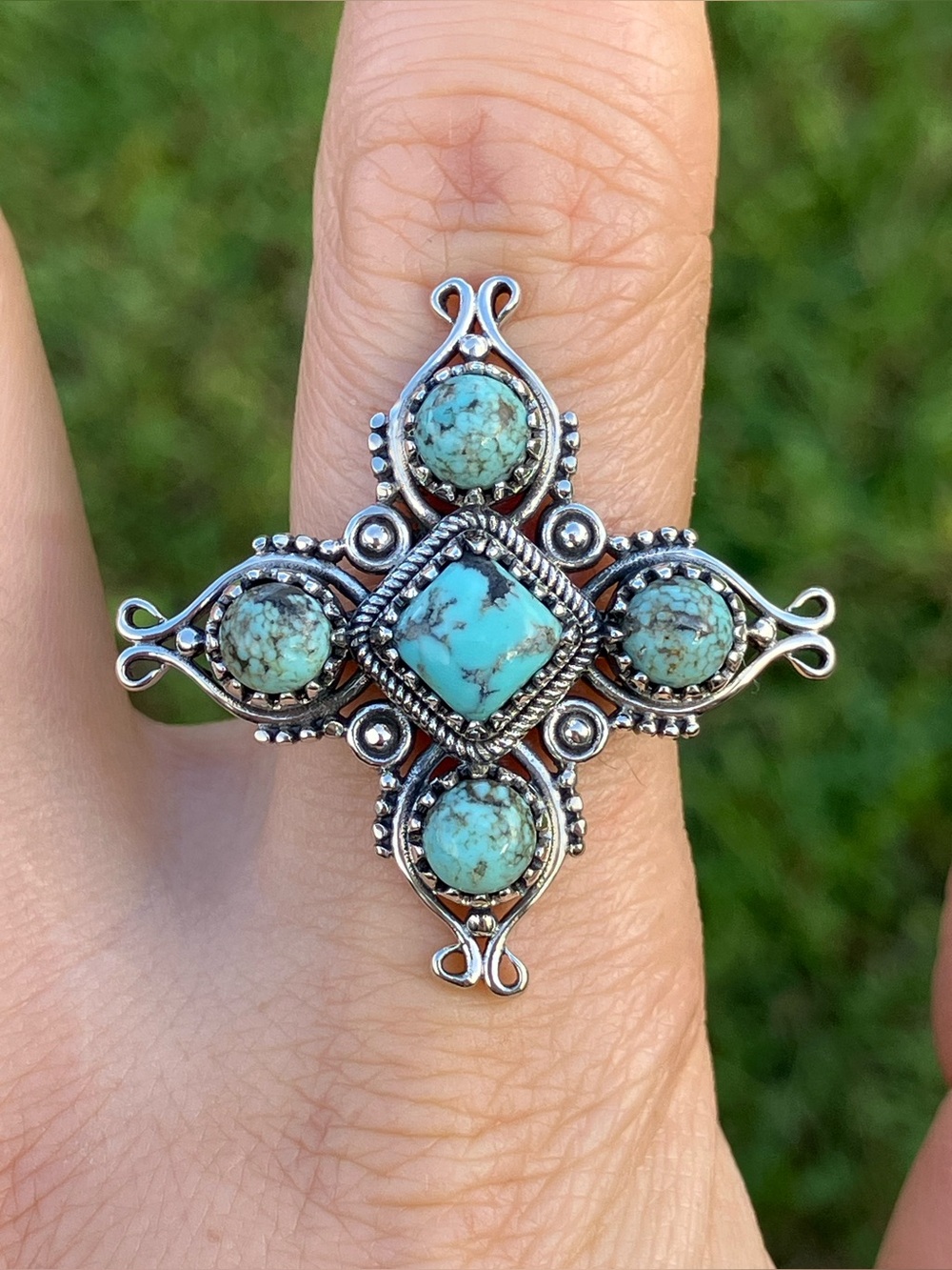 Natural Blue Moon Turquoise Sterling Silver Statement Ring Size 8
